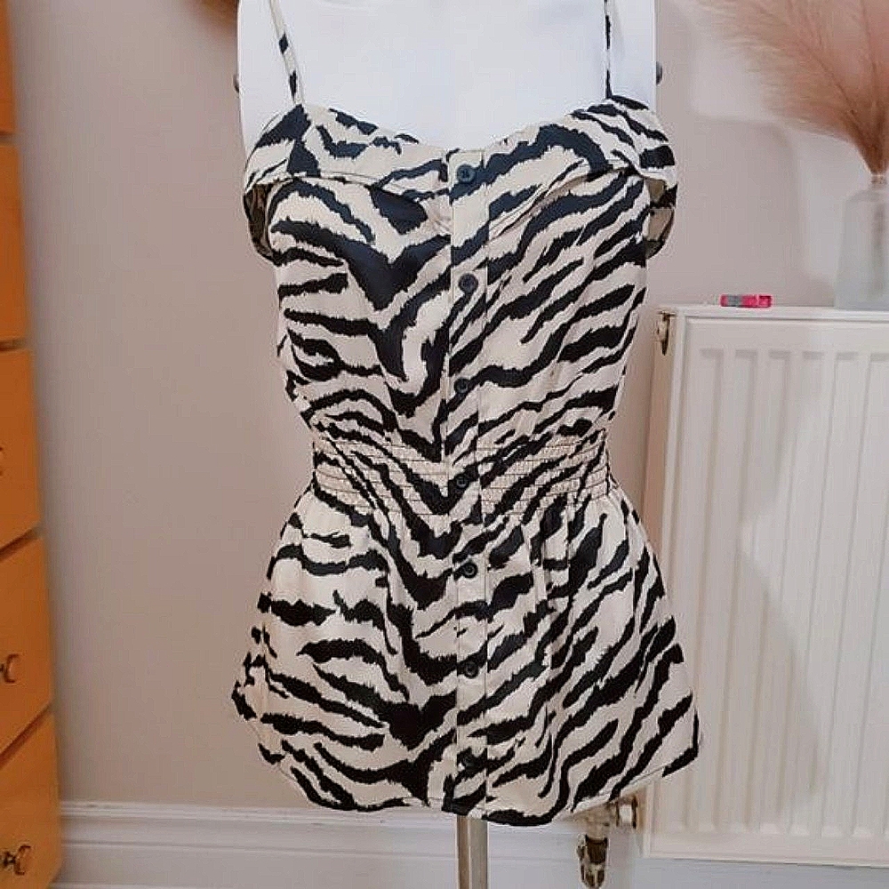 Vintage 90s Dynamite Vintage Zebra Smocked Sleeveless Satin top
